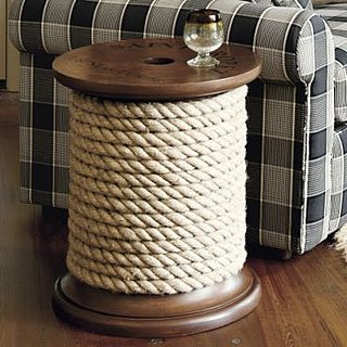 Table made from wooden cable reel & rope