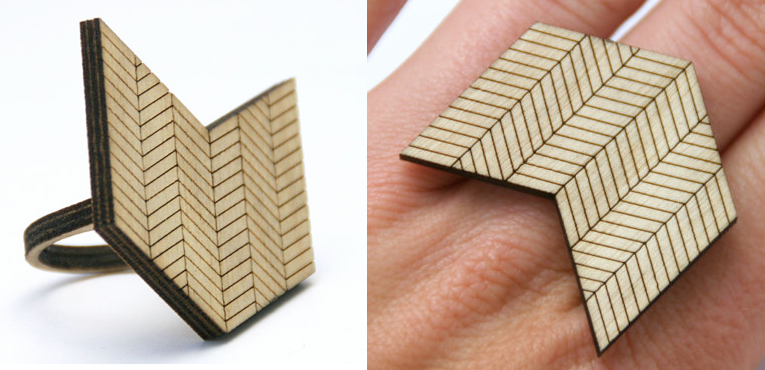 Etched chevron wooden ring